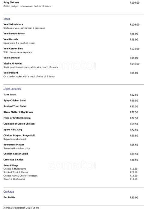 Menu at Mamma Roma Newlands restaurant, Cape Town, Dean street Arcade