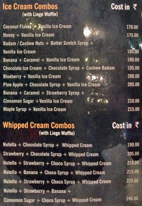 Menu at Woops, Chennai, Express Avenue