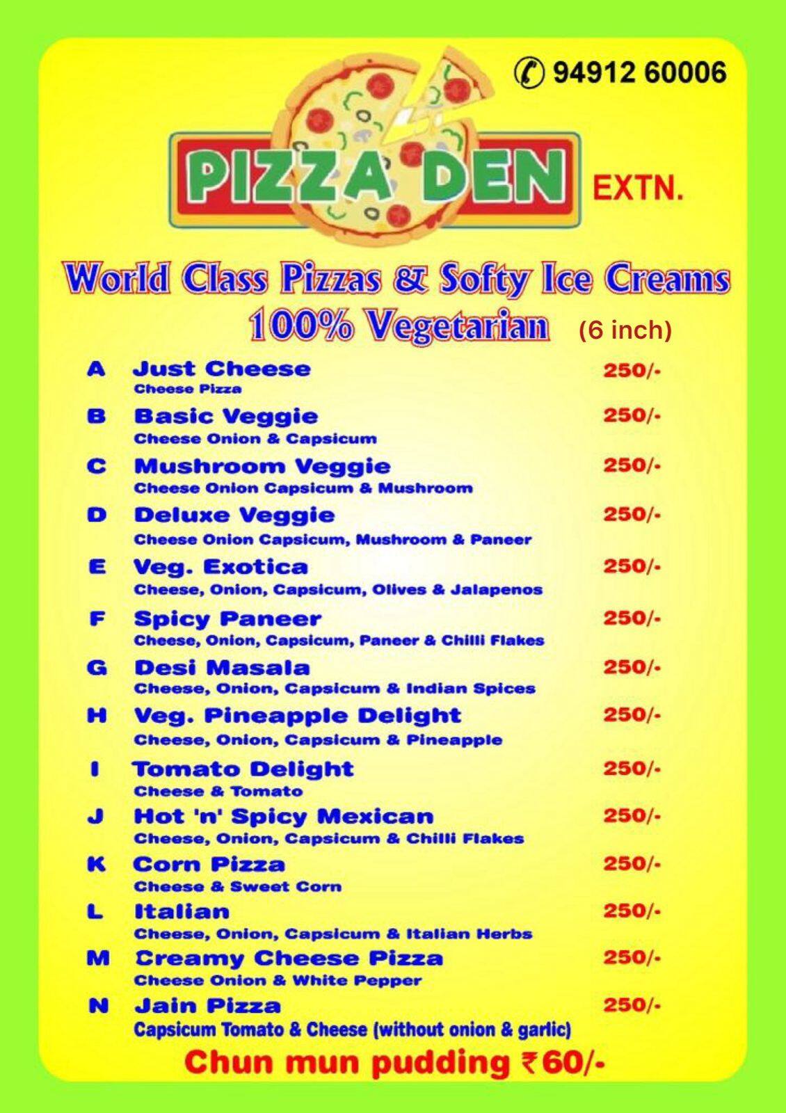 Menu of Pizza Den, Paradise Circle, Secunderabad