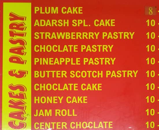 Adarsh Cafe menu