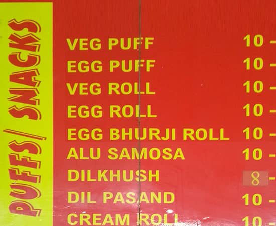 Adarsh Cafe menu