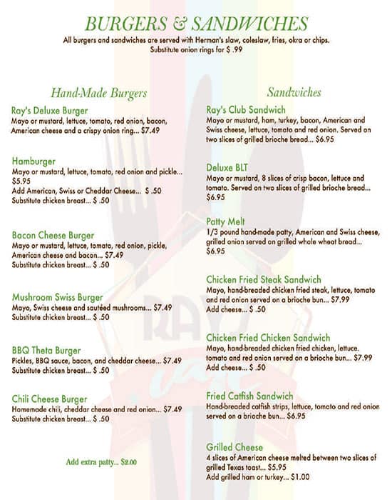 Menu at Ray's Cafe, Oklahoma City, NW 50th St