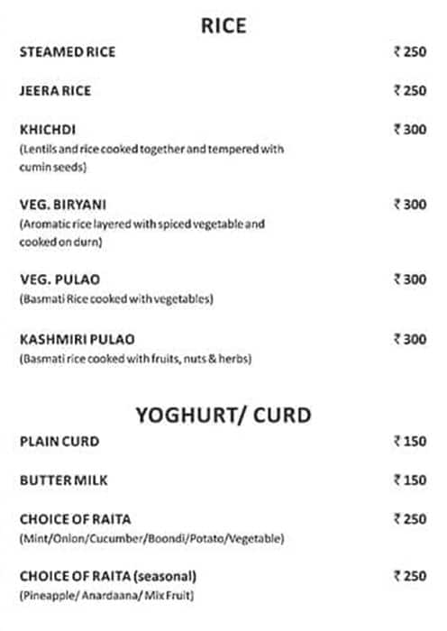 Peacock Restaurant menu