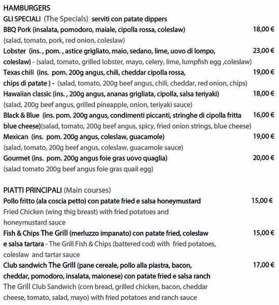 Menu di The Grill Duecentodue 