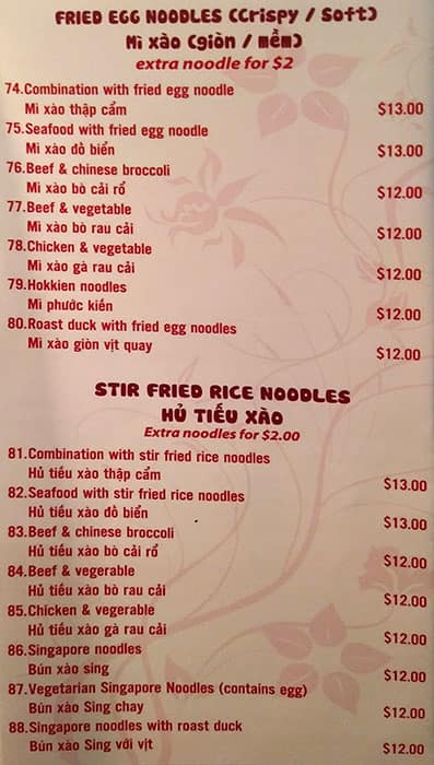 Menu at Yummy Pho Langwarrin restaurant, Langwarrin