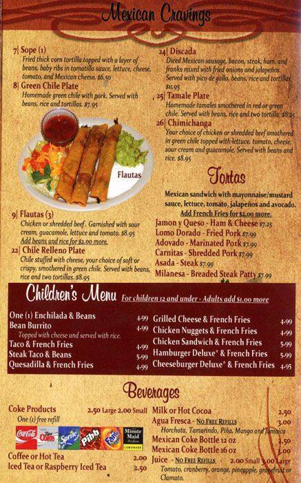 Menu at La Botana Mexican Restaurant, Thornton, Washington St