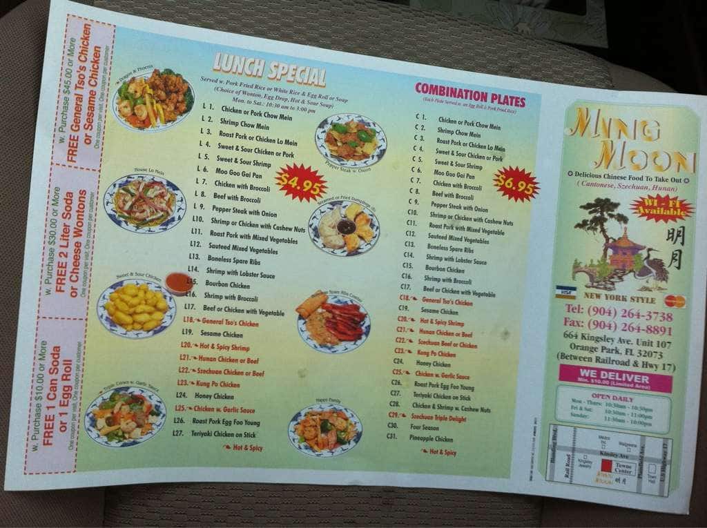 Ming Moon Chinese Menu, Menu for Ming Moon Chinese, Orange Park