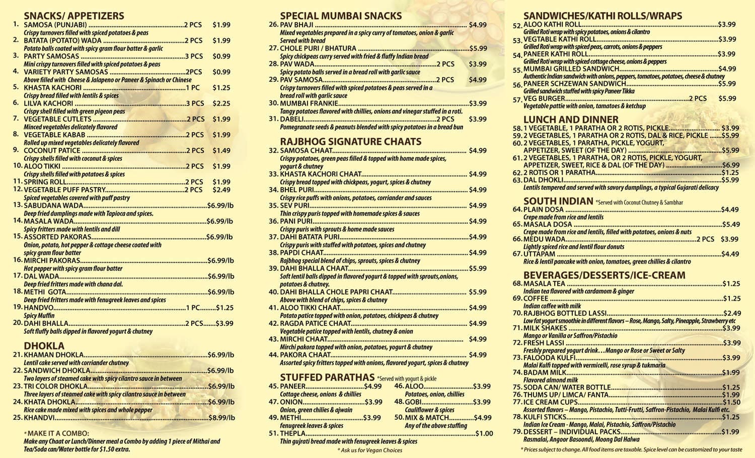 Rajbhog Cafe Sweets Snacks Menu