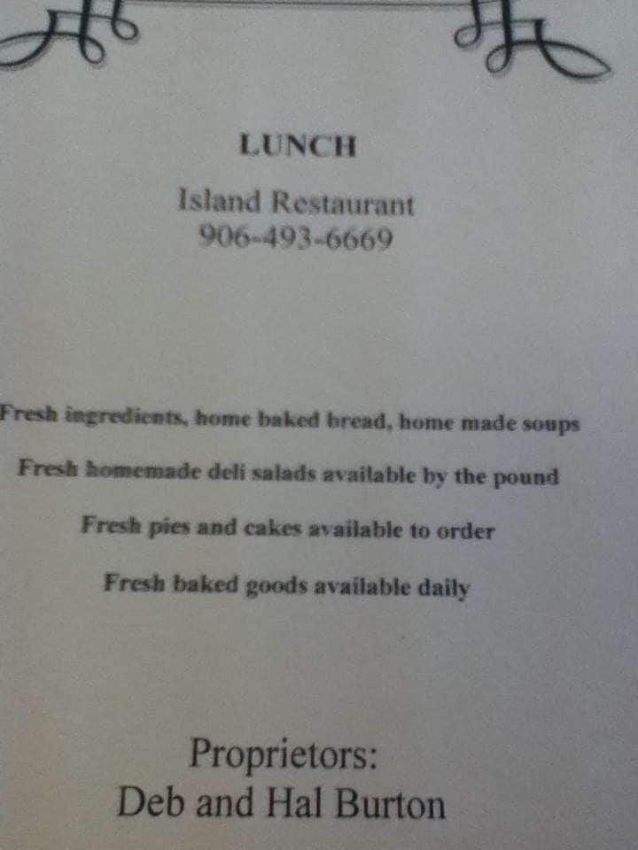 Island Bakery Menu, Menu for Island Bakery, Drummond Island, Drummond