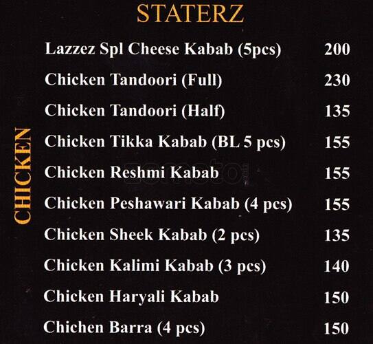 Lazeez Restaurant Menu, Menu for Lazeez Restaurant, Commercial Street