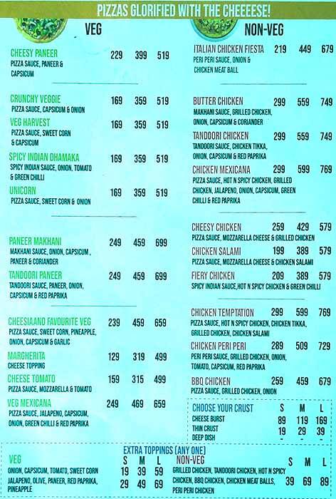 Cheesiano Pizza menu
