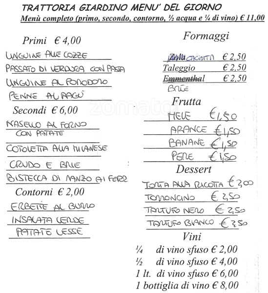 Menu di Trattoria Giardino 