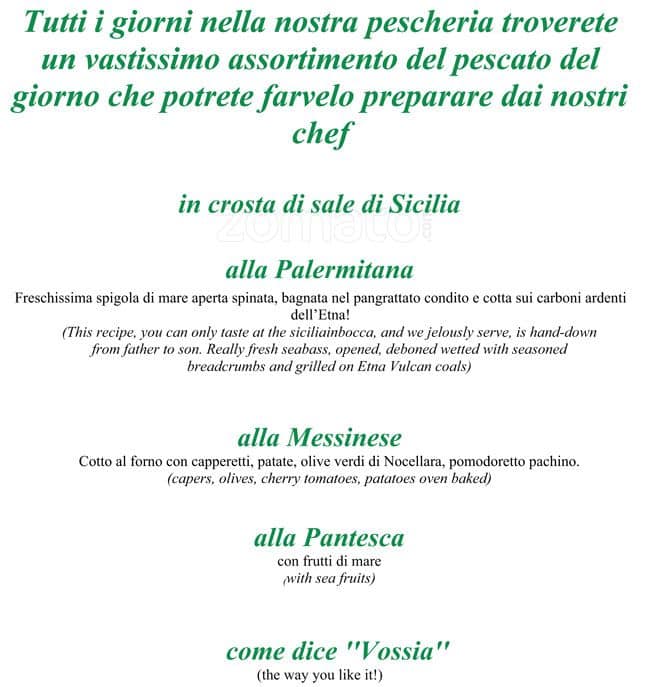 Menu di Siciliainbocca al Flaminio 