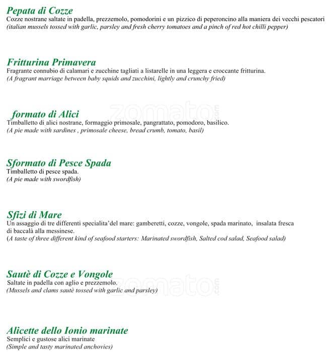 Menu di Siciliainbocca al Flaminio 