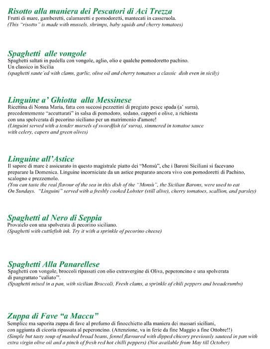 Menu di Siciliainbocca al Flaminio 