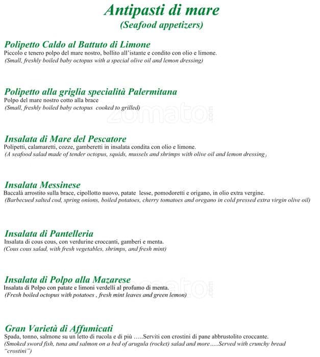 Menu di Siciliainbocca al Flaminio 