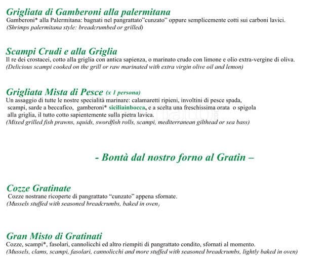Menu di Siciliainbocca al Flaminio 