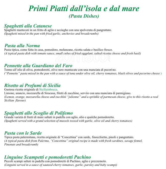 Menu di Siciliainbocca al Flaminio 