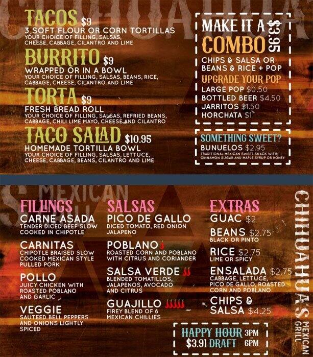 Chihuahua's Mexican Grill a Vancouver Foto del Menu con Prezzi