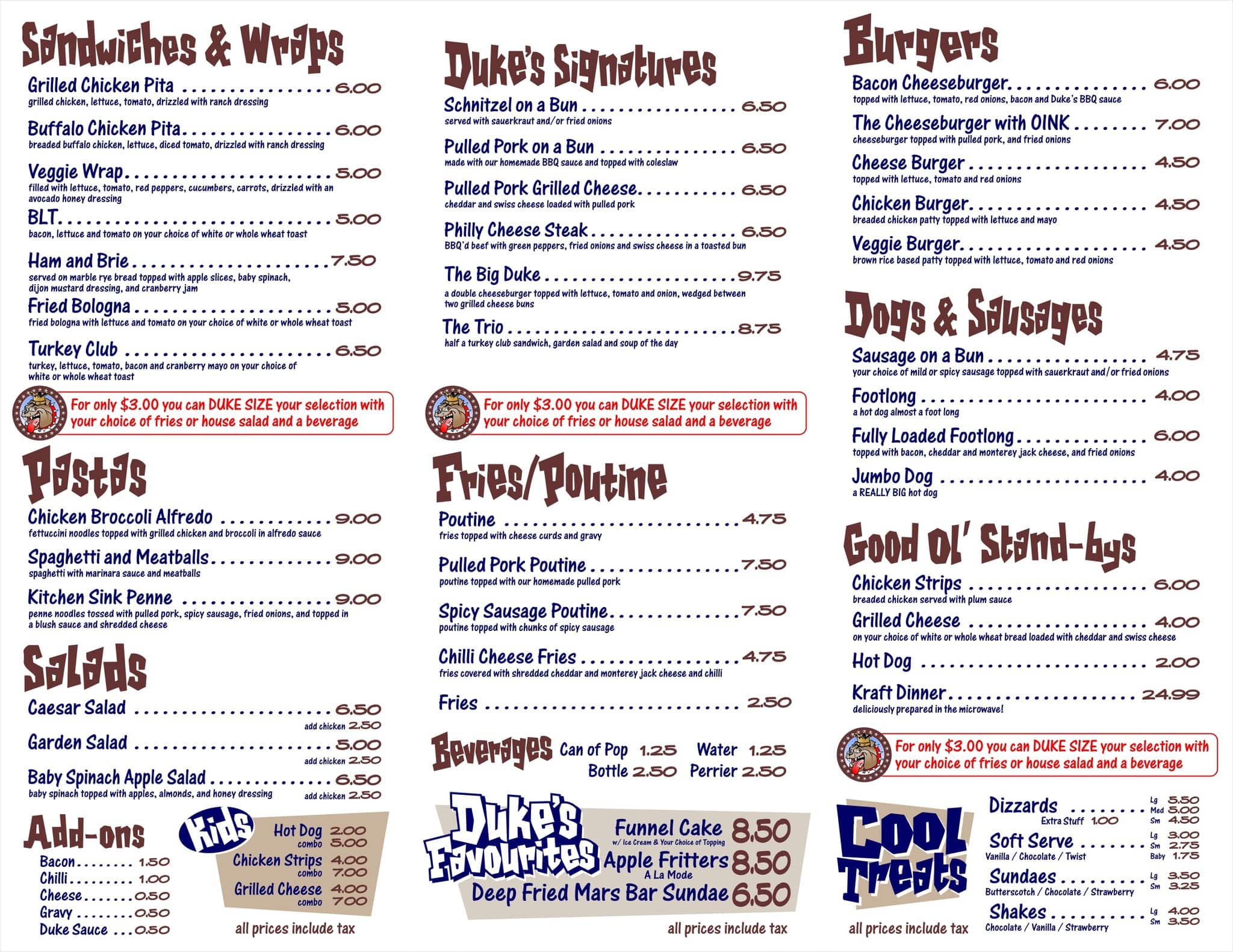 Duke's Grill & Ice Cream Menu Urbanspoon/Zomato