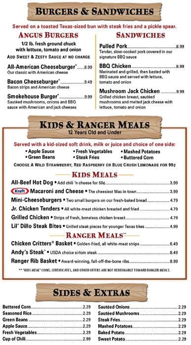 Texas Roadhouse Menu Menu For Texas Roadhouse Mckinney Mckinney