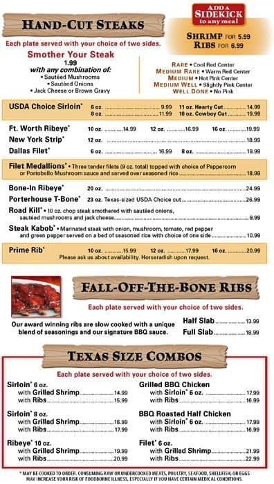 Texas Roadhouse Menu Early Dine