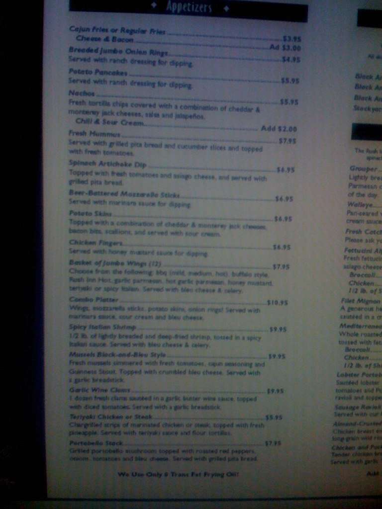Carta de Rush Inn