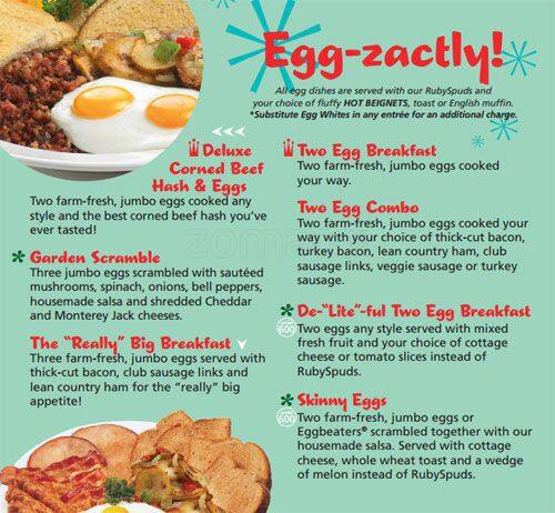 Menu at Ruby's restaurant, Oceanside, 1 Oceanside Pier #1