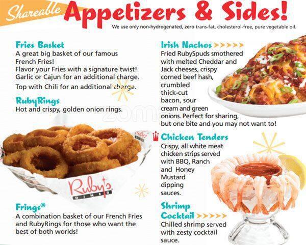 Menu at Ruby's Diner restaurant, Oceanside, 1 Oceanside Pier #1