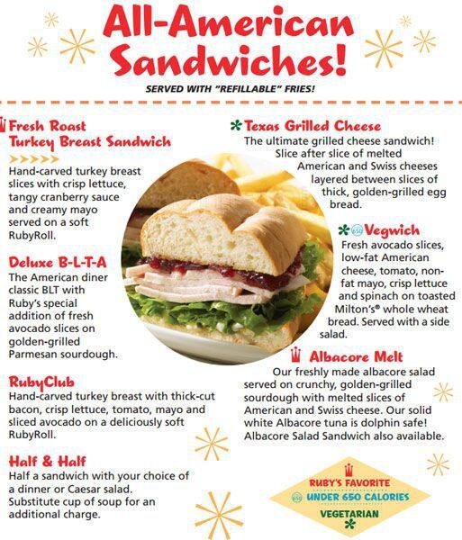 Menu at Ruby's restaurant, Oceanside, 1 Oceanside Pier #1