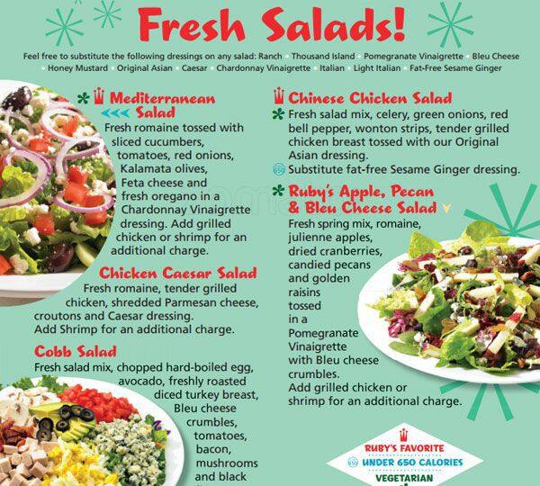 Menu at Ruby's restaurant, Oceanside, 1 Oceanside Pier #1