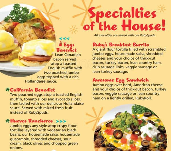 Menu at Ruby's restaurant, Oceanside, 1 Oceanside Pier #1