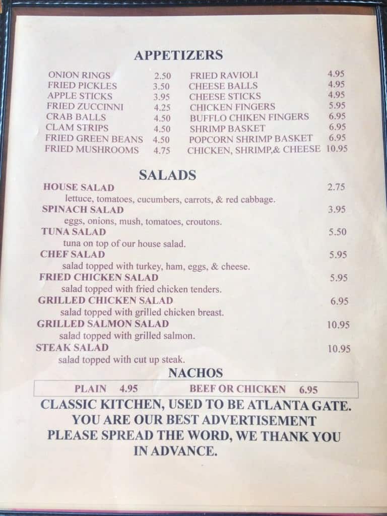 Menu at Classic Kitchen steakhouse, Calhoun