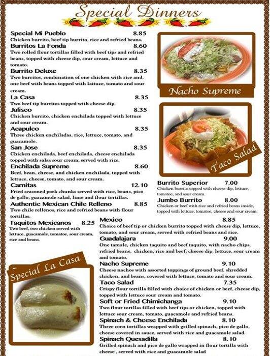 Menu at Mi Pueblo Mexican Restaurant, White Hall, Fairmont Ave