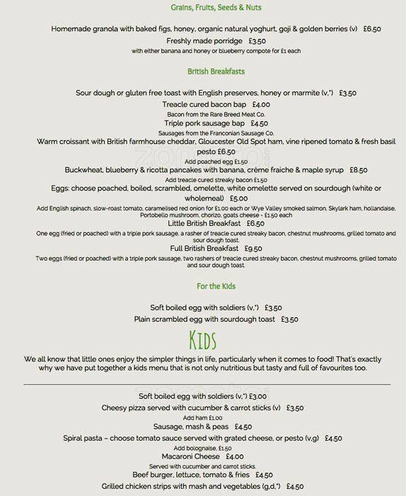 Skylark menu, Menu restauracji Skylark, Wandsworth Common, London