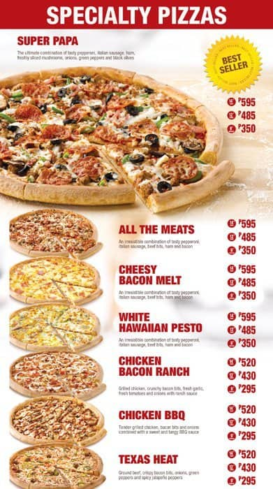 Papa John S Menu Menu For Papa John S Ortigas Mandaluyong City