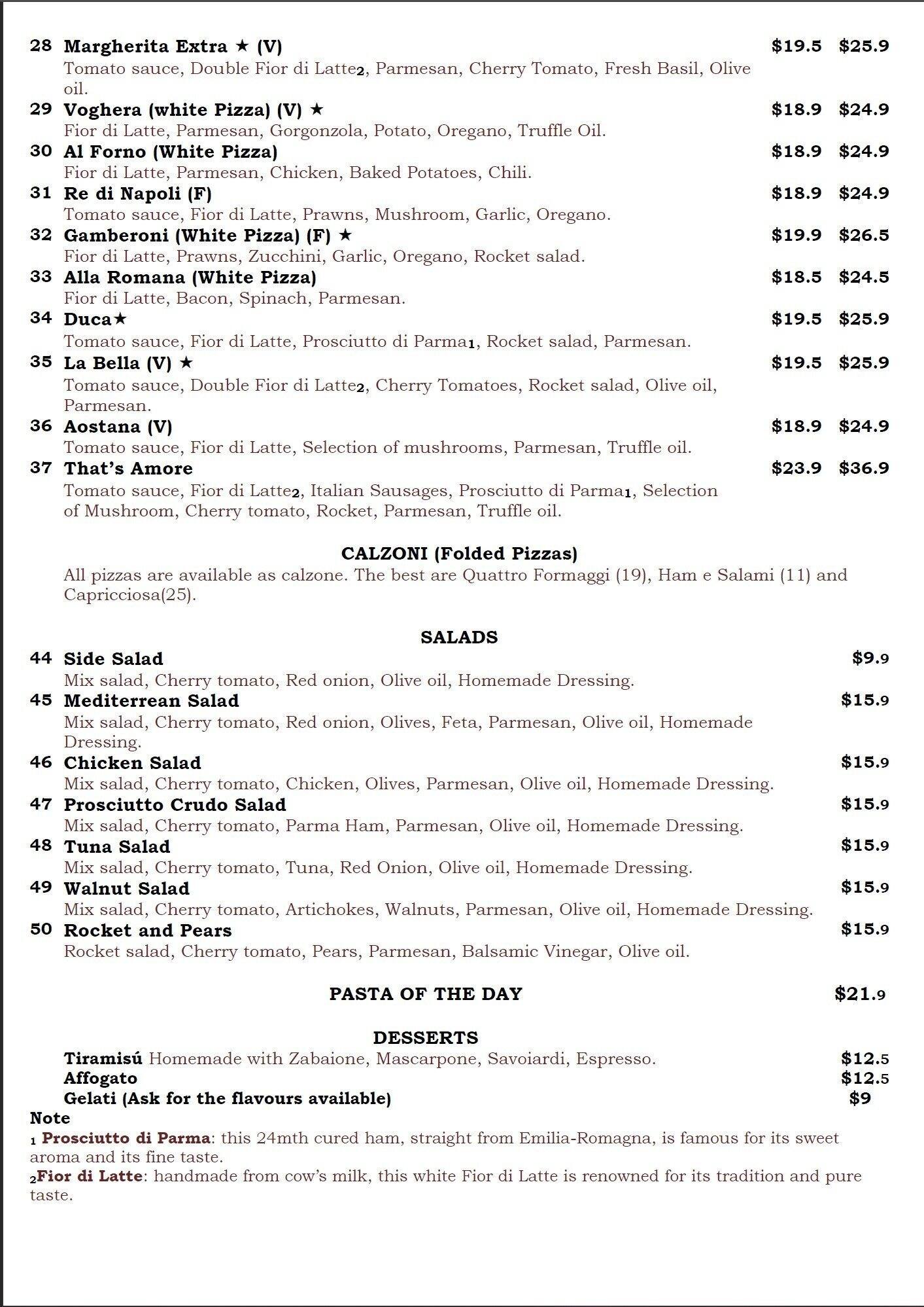 Menu at That's Amore pizzeria, Auckland, 2m/1 Courthouse Ln