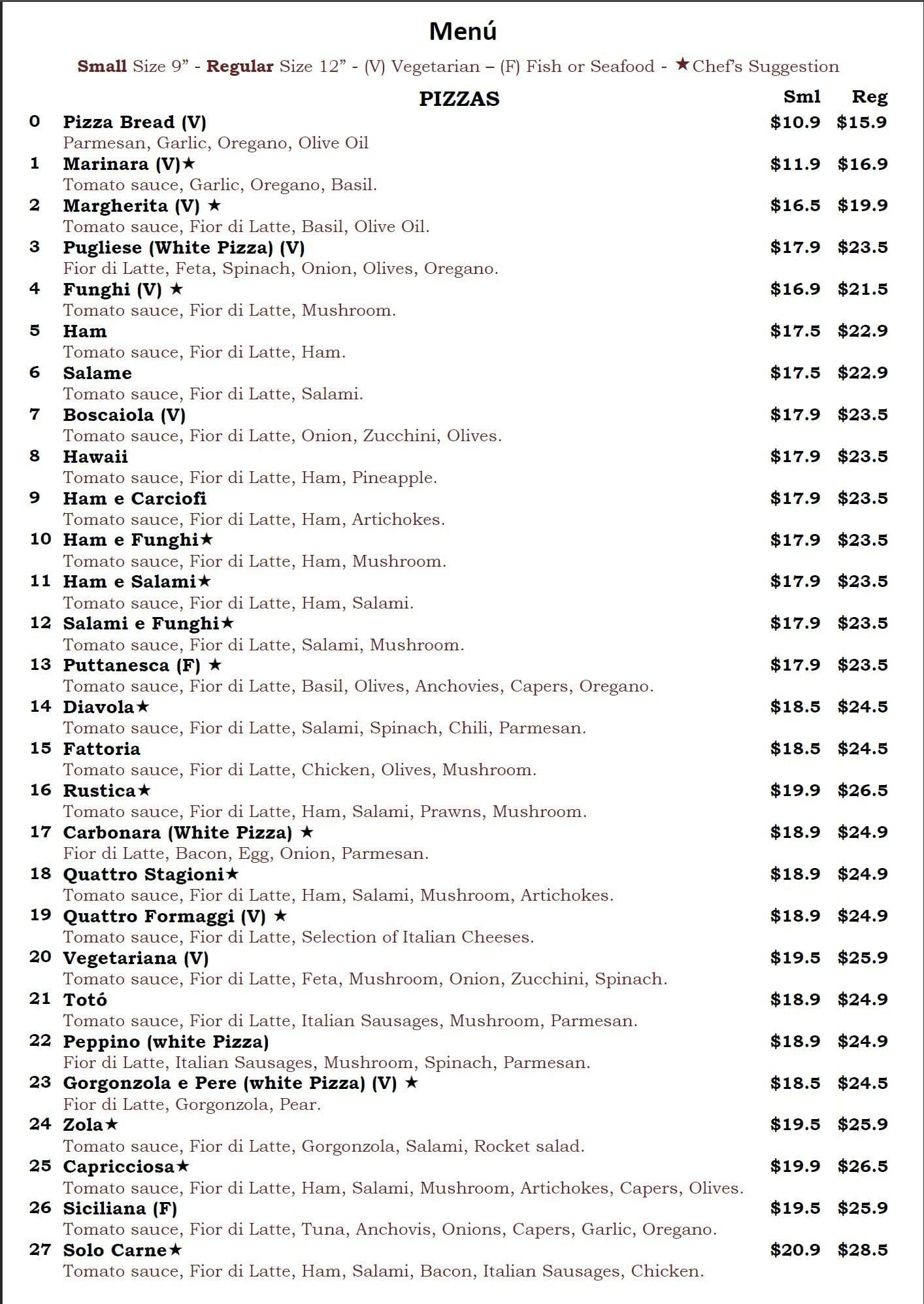 Menu at That's Amore pizzeria, Auckland, 2m/1 Courthouse Ln