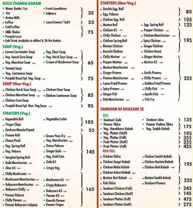 Punjabi Rasoi Menu, Menu for Punjabi Rasoi, Gachibowli, Hyderabad - Zomato