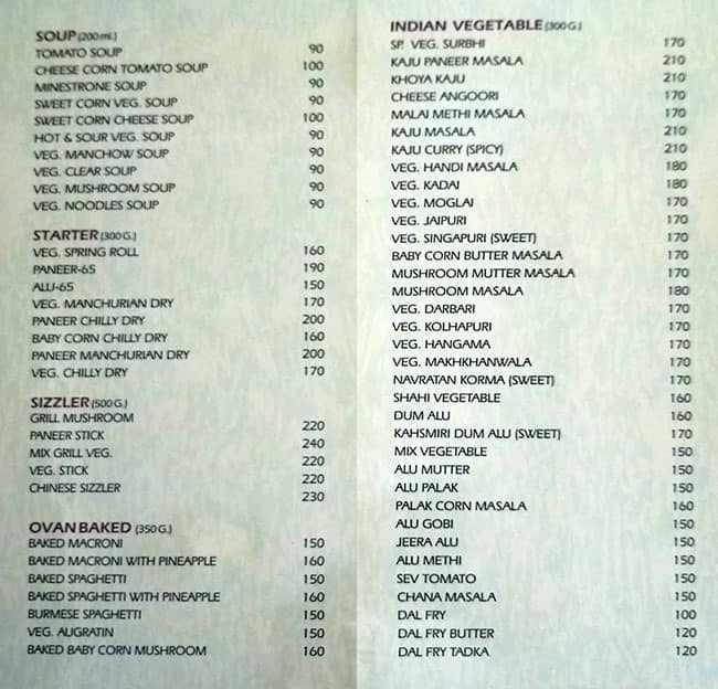 Menu of Surbhi Restaurant, Sabarmati, Ahmedabad