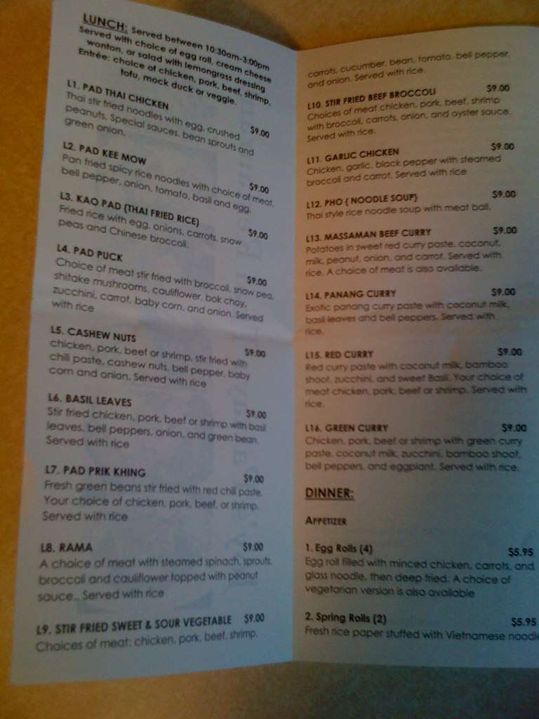 Joy's Pattaya Thai Restaurant Menu Urbanspoon/Zomato