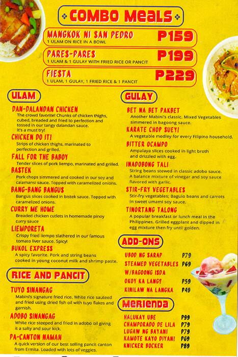 Menu at Mabini Express, Makati