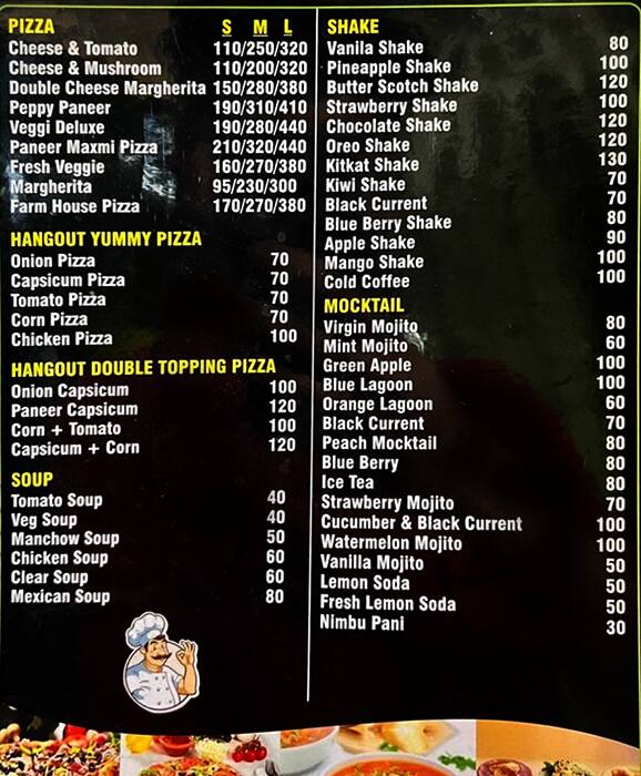 Menu at Hangout Cafe & Restaurant, Dehradun