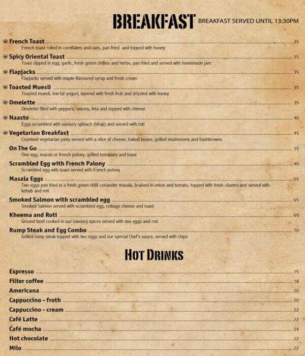 Roasted Coriander Menu, Menu for Roasted Coriander, Greenside