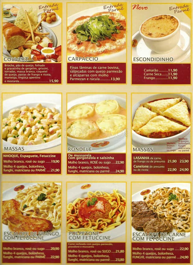 Parmê Express cardápio