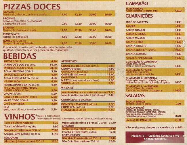 Parmê Express cardápio