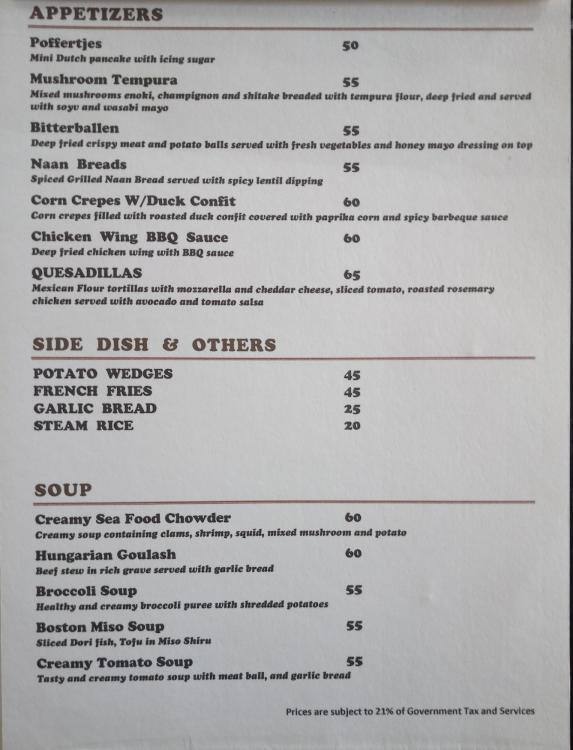 Nutmeg Cuisine and Bar Menu, Menu untuk Nutmeg Cuisine and Bar, Kemang