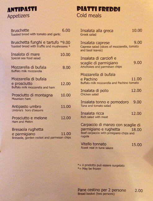 Menu di Hostaria al 31 