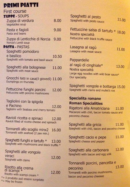 Menu di Hostaria al 31 