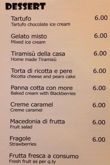 Menu di Hostaria al 31 
